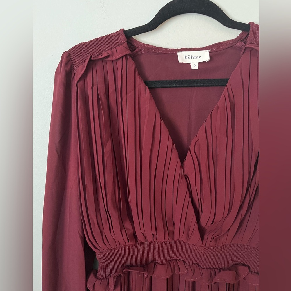 Bohme Pleated Ruffle Long Sleeve Dress